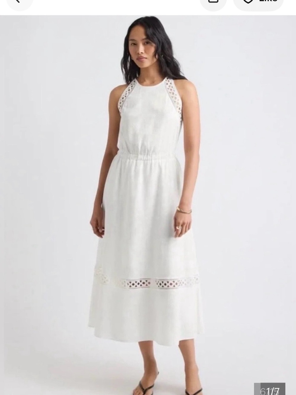 Women’s White Eyelet Linen Midi Dress - Sleeveless Halter Style